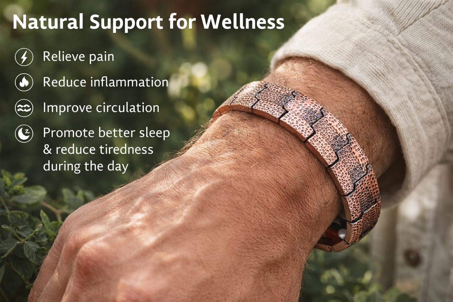 Beaten Copper Wide Band 3 Strength 4 in 1 Magnetic Bracelet