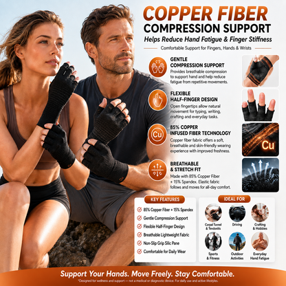 Copper Fibre Half-Finger Compression Gloves