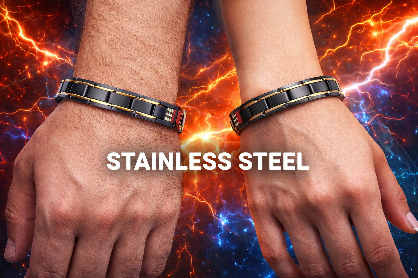 Premium Hand Crafted 4 in 1 Magnetic Therapy Bracelet - Black & Gold