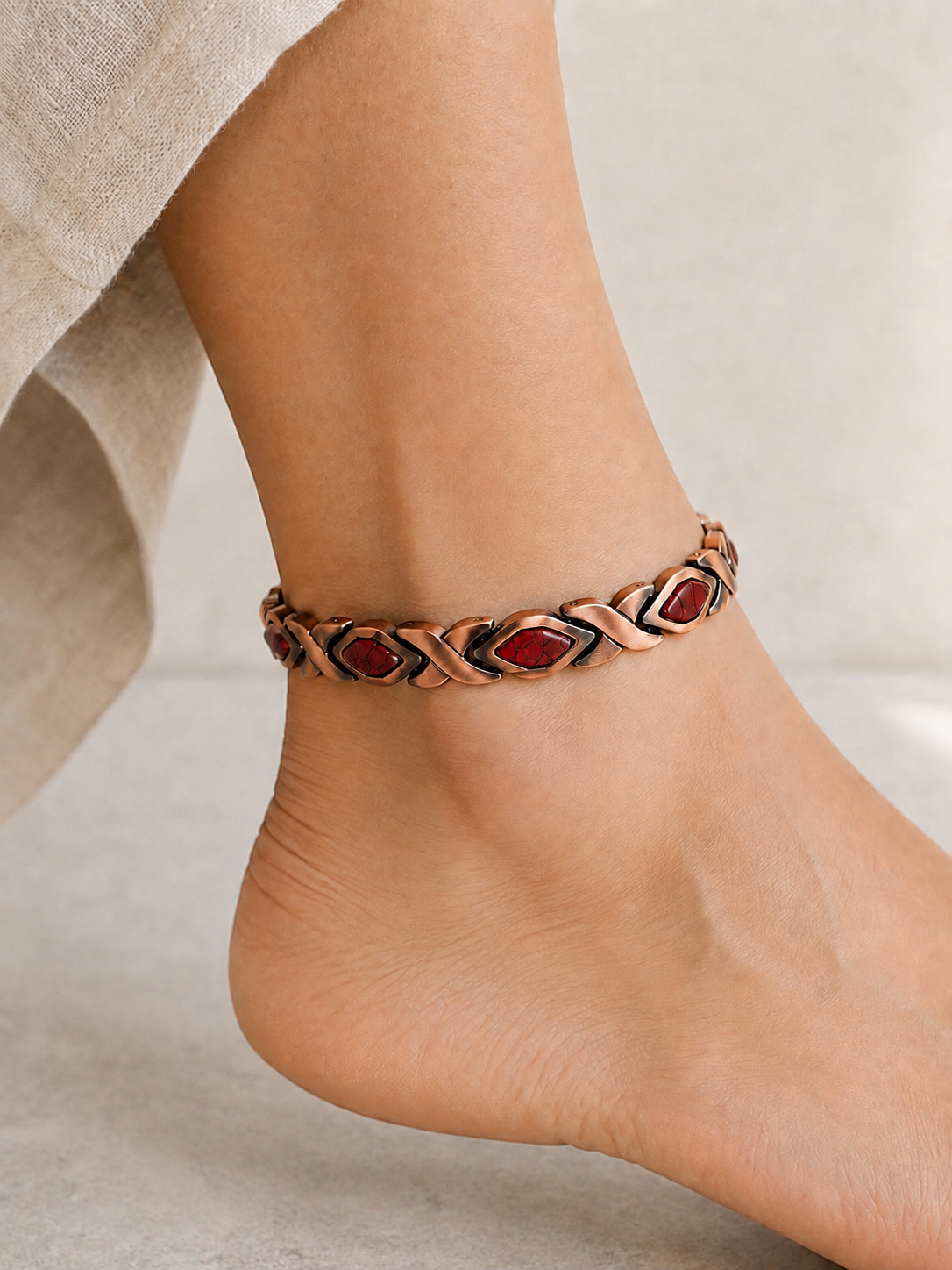 Natural Red Agate 99.9% Pure Copper Magnetic Bracelet