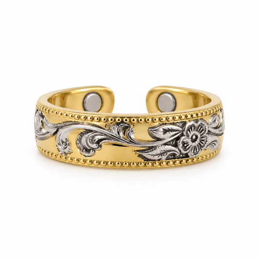 Gold & Silver Floral 99.9% Copper Magnetic Ring