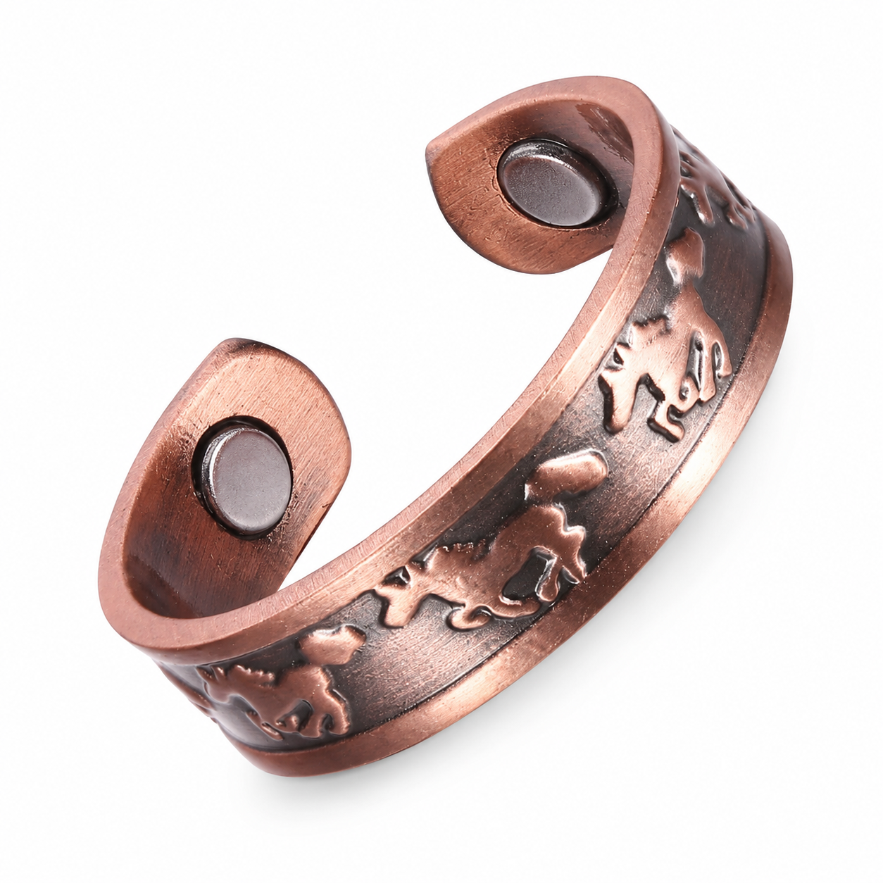 Galloping Horses Copper Magnetic Ring – Antique Finish