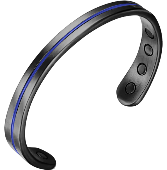 Black Blue Strip Titanium Magnetic Sports Wrist Band