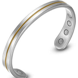 Silver with Coffee Strip Titanium Magnetic Therapy Sports Bracelet