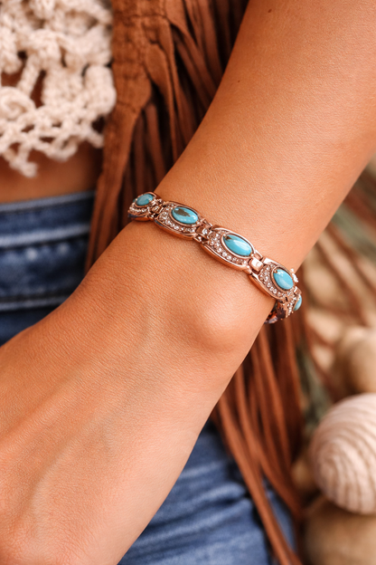 Magnetic Copper Therapy Bracelet Turquoise Stone copper with powerful 3000 Gauss Neodymium Magnets