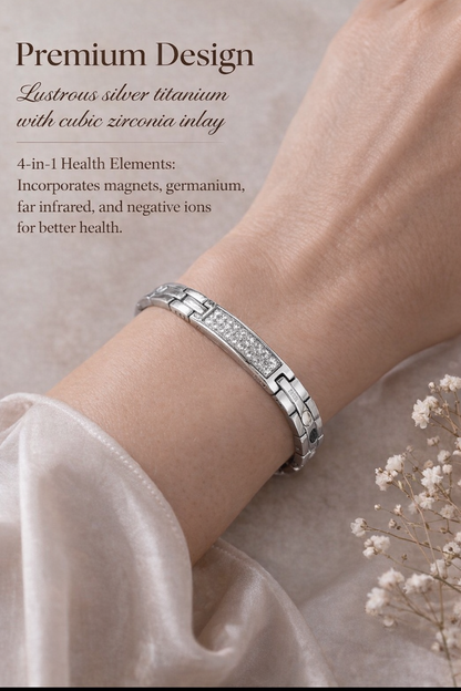 Silver Titanium Magnetic Therapy Silver Bracelet Inspiring Zirconia Stones