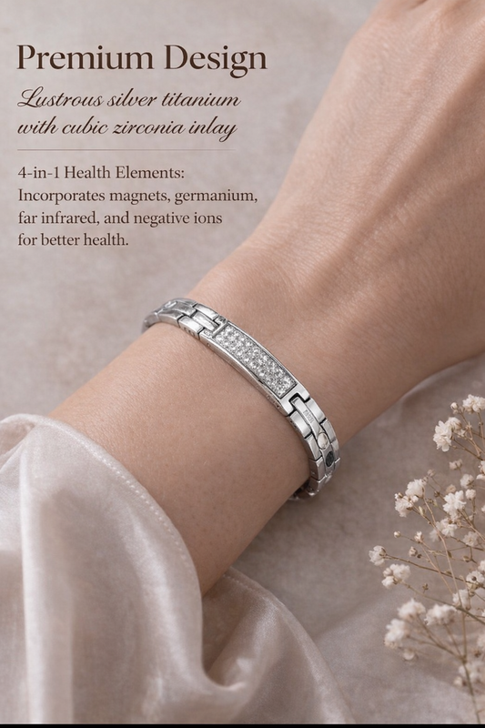 Silver Titanium Magnetic Therapy Silver Bracelet Inspiring Zirconia Stones