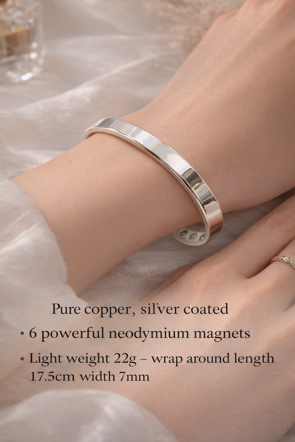Pure Copper Magnetic Therapy Bracelet - Polished Silver Look