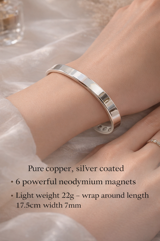 Pure Copper Magnetic Therapy Bracelet - Polished Silver Look