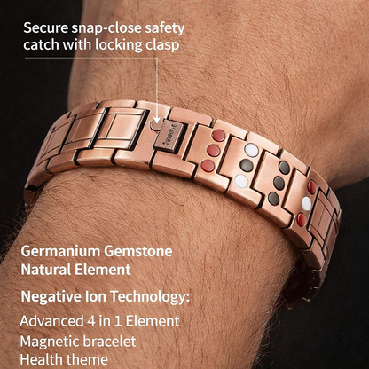 Men’s Copper Magnetic Bracelet Advanced 4 in 1 Elements Proven Formula  Secure snap-close safety catch with locking clasp