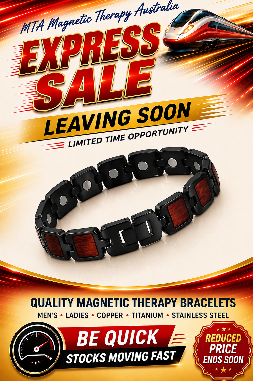 Black Titanium Magnetic Therapy Bracelet – Natural Rosewood Finish