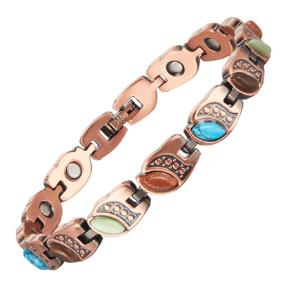 Pure Copper Magnetic Therapy Health Women Luxury Multi Coloured Chain Link Bracelet