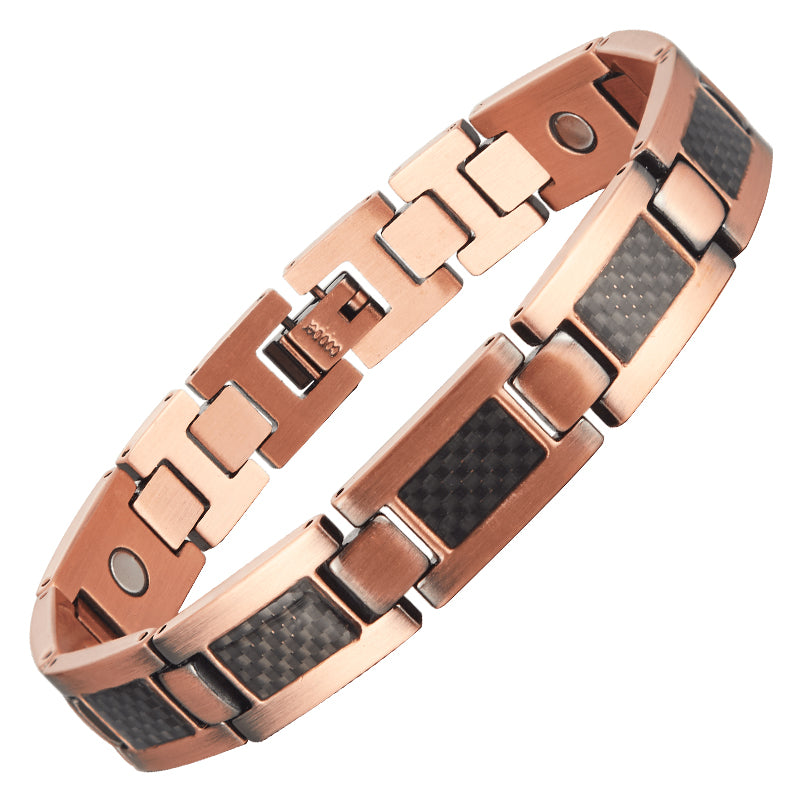 Magnetic Copper Link Bracelet Black Carbon Inlay