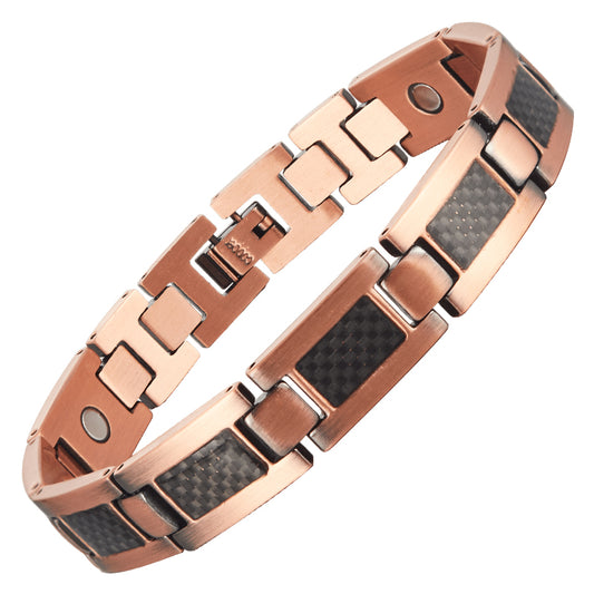 Men’s Magnetic Therapy Copper Link Bracelet Black Carbon Inlay
