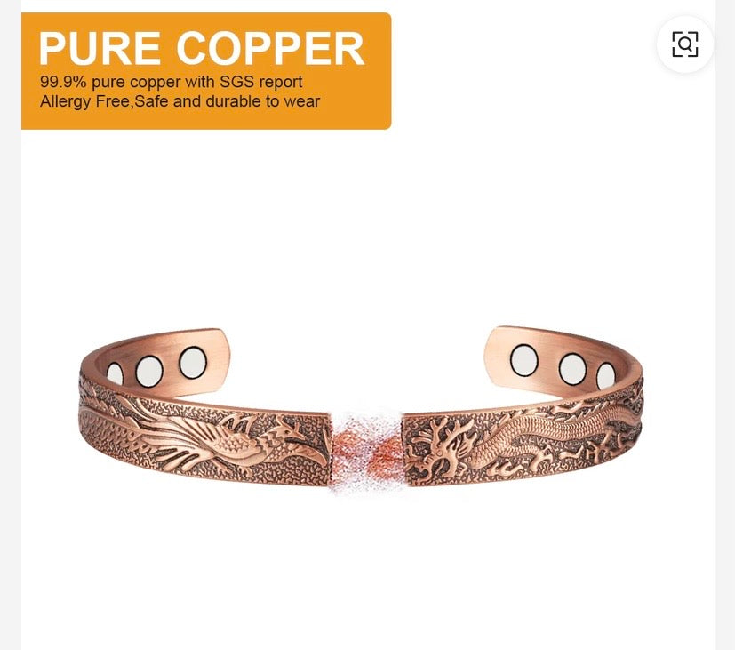 Magnetic Therapy Copper Bracelet – Dragon & Phoenix Design