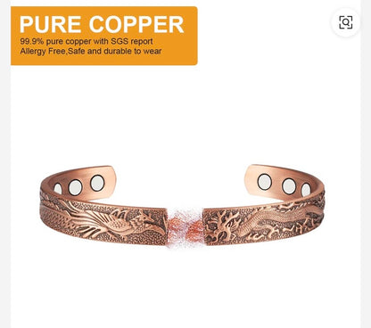 Magnetic Therapy Copper Bracelet – Dragon & Phoenix Design