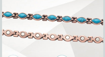 Pure Copper Bracelet / Anklet for Women, Blue Turquoise Magnetic Bracelet Jewelry 3500 Gauss Magnet
