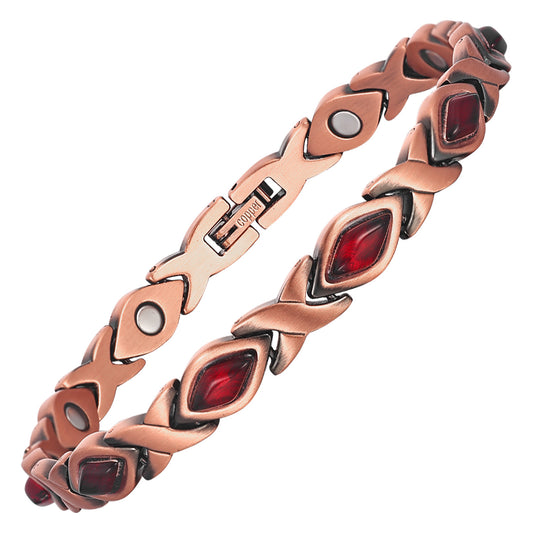 Natural Red Agate 99.9% Pure Copper Magnetic Bracelet