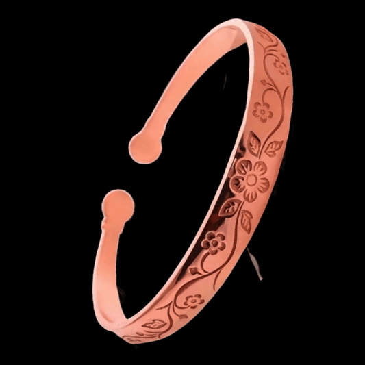 Rose Gold Plated Copper Cuff – Elegant Floral Pattern