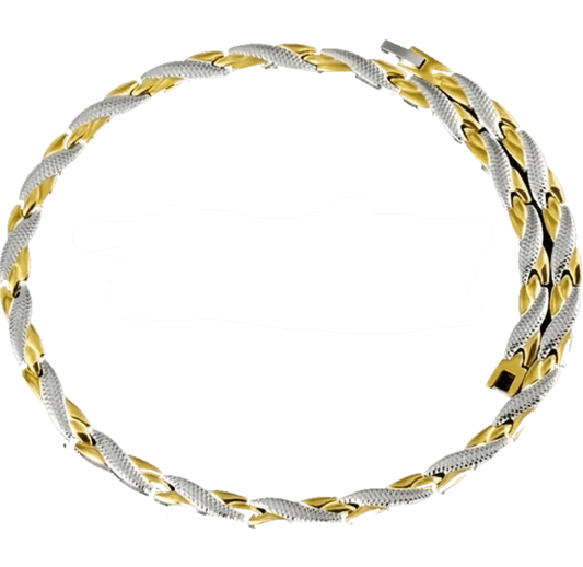 Elegant Titanium Necklace with Gold & Silver Crossover Design