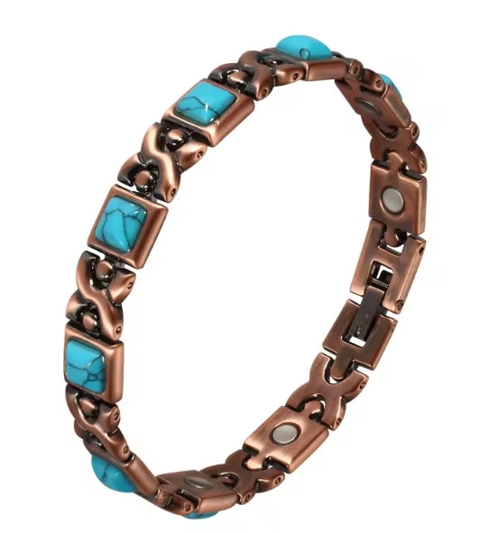 Turquoise Copper Magnetic Bracelet Vintage Healing with Neodymium Magnets Comes with FREE Gift Box