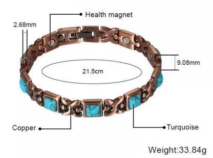 Turquoise Copper Magnetic Bracelet Vintage Healing with Neodymium Magnets Comes with FREE Gift Box