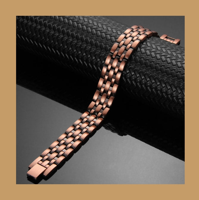 Copper Black Magnetic Therapy Bracelet – Bold Design 3 Row magnets
