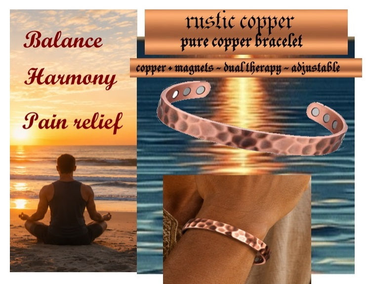 Rustic Pure Copper Cuff Magnetic Bracelet