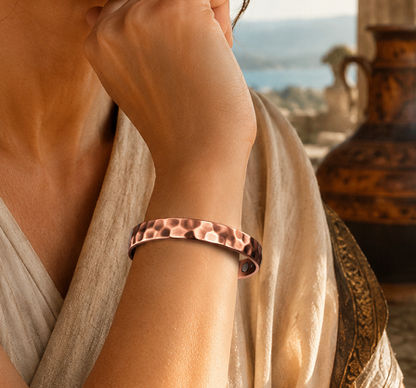 Handcrafted Hammered Pure Copper Cuff Magnetic Bracelet