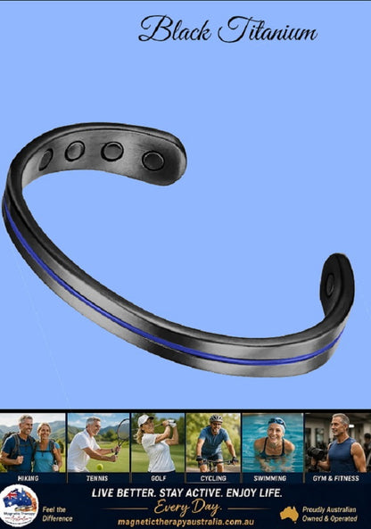 Sports Power Magnetic Therapy Bracelet - Black Blue Strip