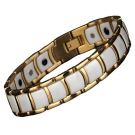 Magnetic Therapy  White Ceramic & Gold Trim Bracelet 4 in 1 Element- Weight 42g