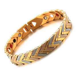 Gold Plated Stainless Steel Magnetic 4 in 1 Balance Health Bracelet -21.5cm