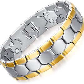 Double Strength Magnetic Therapy Bracelet Stainless Steel with Gold Plating