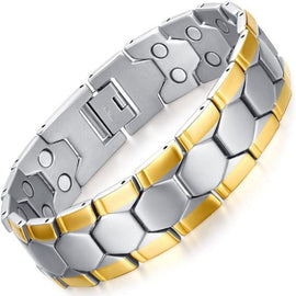 Double Strength Magnetic Therapy Bracelet Stainless Steel with Gold Plating