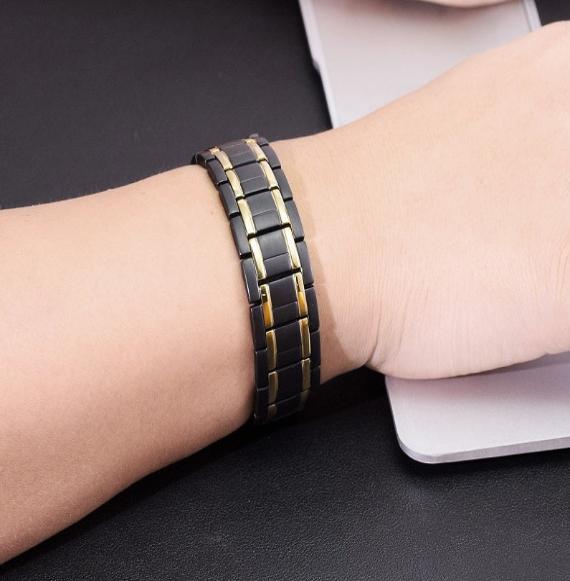 Black & Gold Stainless Steel 3 Row Magnetic Bracelet