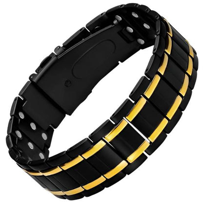 Black & Gold Stainless Steel 3 Row Magnetic Bracelet