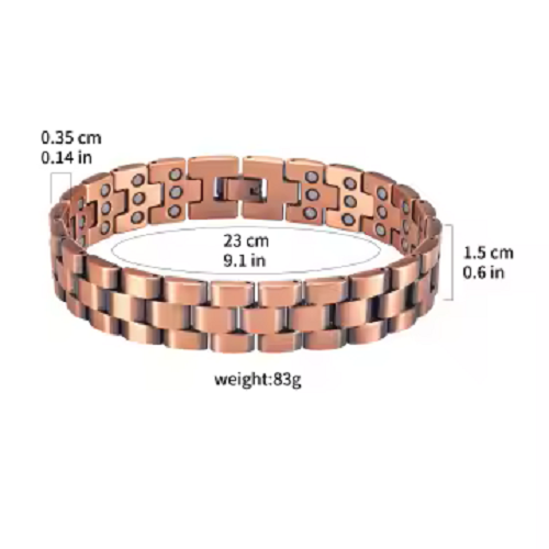 Magnetic Therapy Pure Copper Bracelet – 3 Row magnets link chain design