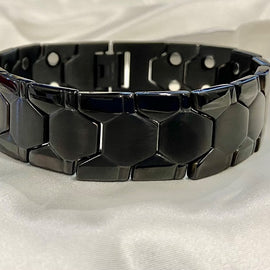 Stainless Steel Black 2 Row Magnetic Therapy Bracelet (8 inch Length)