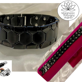 Stainless Steel Black 2 Row Magnetic Therapy Bracelet (8 inch Length)