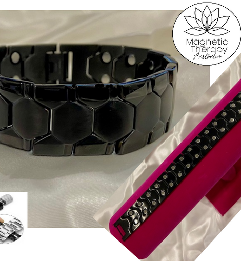 Stainless Steel Black 2 Row Magnetic Therapy Bracelet (8 inch Length)