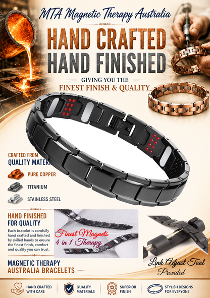 Premium Stainless Steel 4 in 1 Magnetic Therapy Bracelet - Black