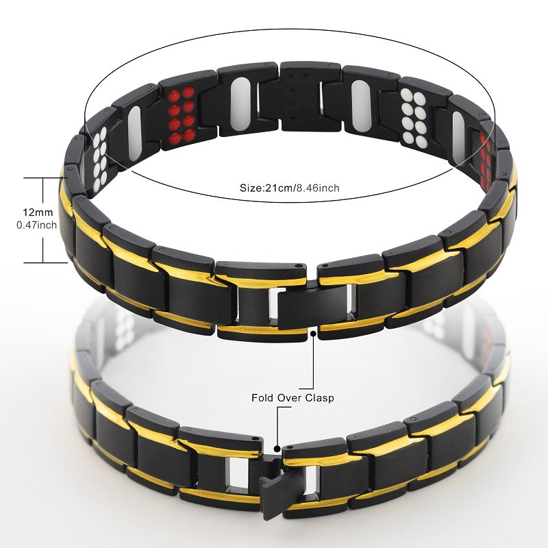 Premium Stainless Steel 4 in 1 Magnetic Therapy Bracelet - Black & Gold