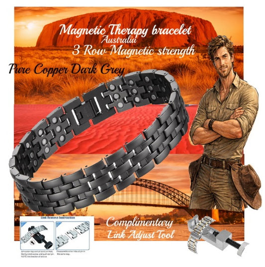 Copper Dark Grey Magnetic Therapy Bracelet – 3 Row magnets-Make a Difference