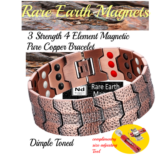 Magnetic Therapy 3 Row Advanced 4 Element Dimple Copper Bracelet