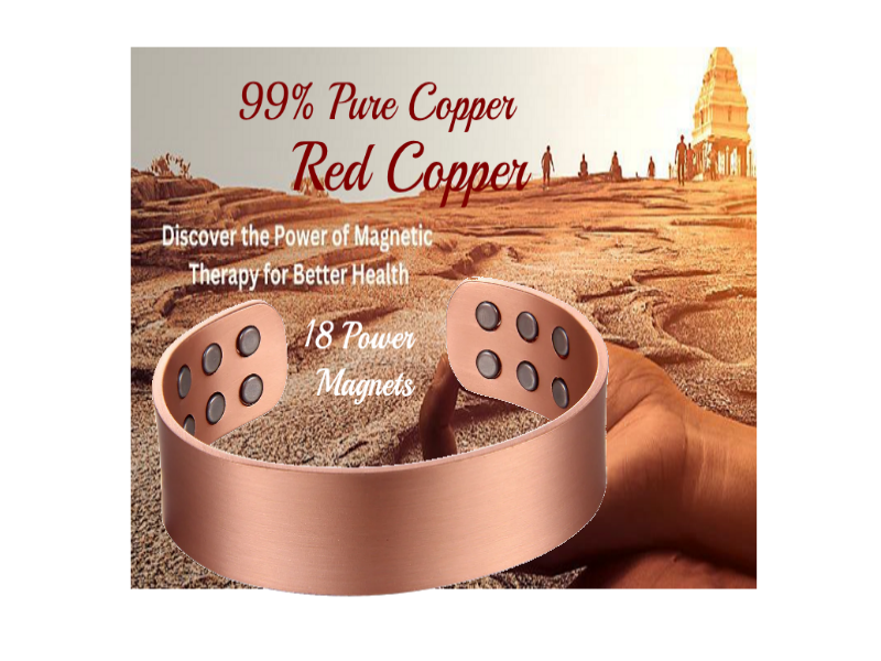 Red Copper Therapy Magnetic Bracelet - Wide Brushed Copper 12 Magnets