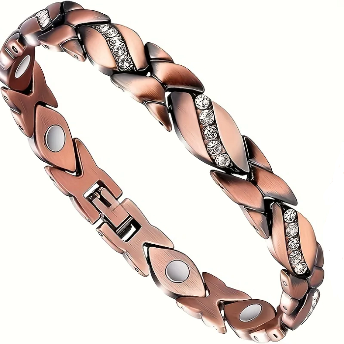 Fine Copper Magnetic Therapy Bracelet - Diamond Style Zirconia Inlay