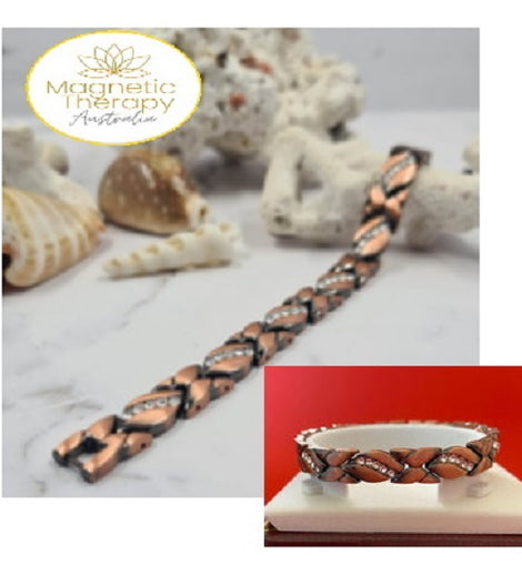 Ladies Fine Copper Magnetic Therapy Bracelet - Diamond Style Zirconia Inlay