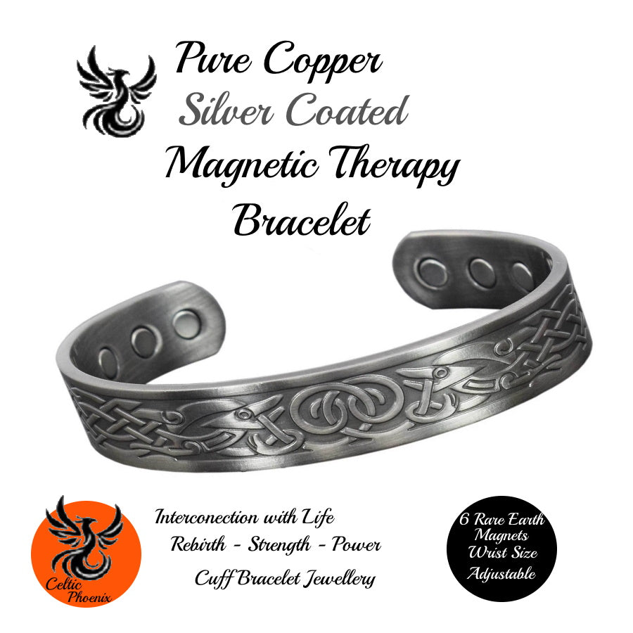 Copper Magnetic Therapy Silver Grey Cuff Bracelet – Celtic Phoenix Design