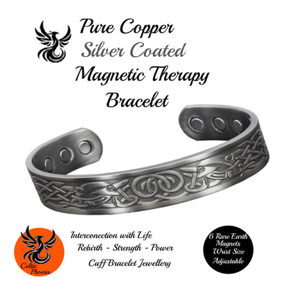 Copper Magnetic Therapy Silver Grey Cuff Bracelet – Celtic Phoenix Design