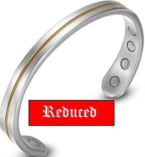 Silver with Coffee Strip Titanium Magnetic Therapy Sports Bracelet